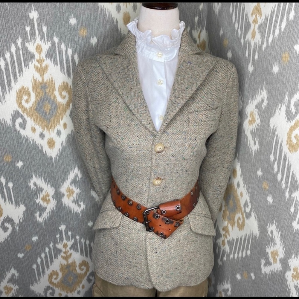 Ralph Lauren Made in Italy Tan Lambswool & Alpaca Tweed Herringbone Jacket